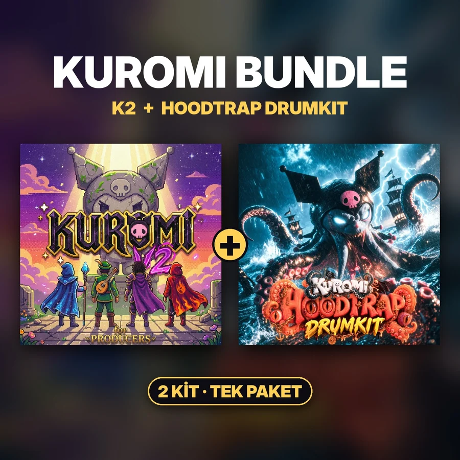 Kuromi Bundle V2 ve Kuromi Hoodtrap Drumkit kapakları yan yana